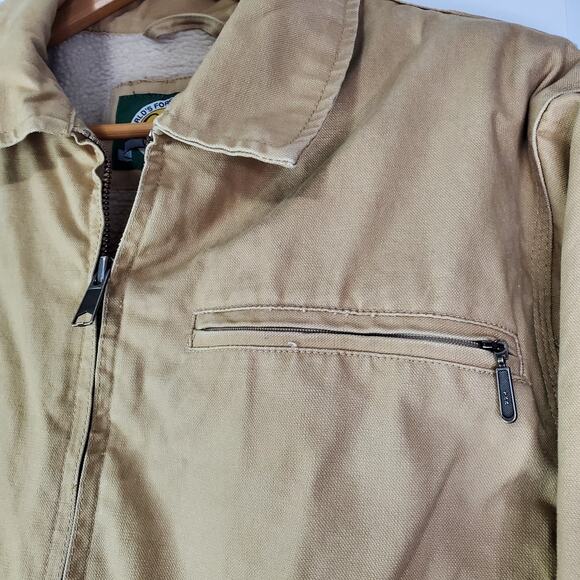 Cabelas Chore Coat Mens Medium Beige Canvas Sherpa Lined Work Field Jacket - Picture 6 of 16